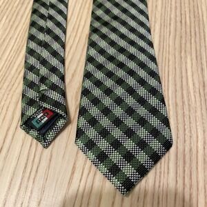 Gian Franco Italy Green & Black Plaid Microfiber Skinny Tie Designer Neck Tie